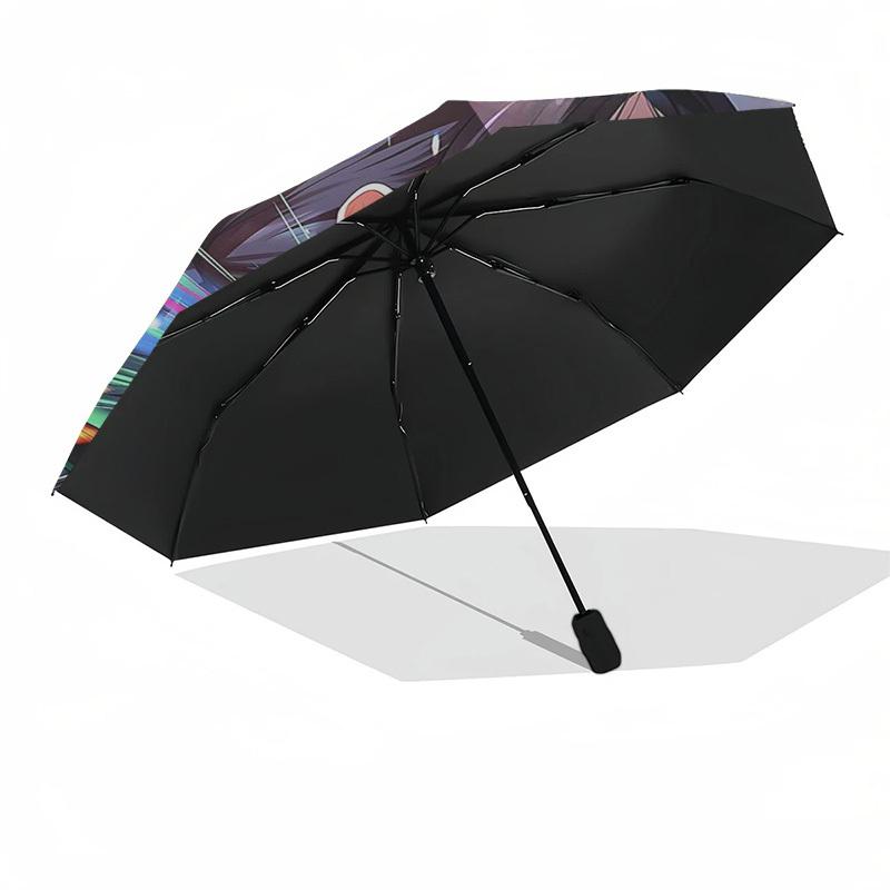 1pc Colorful Laser Light Automatic Opening Umbrella with Anime Character Design - Portable 3-Fold Design, 8-Bone Iron Frame Outdoor Umbrella for Fans,