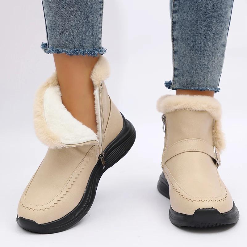Fashion Comemore Women's Winter Warm Plush Snow Boots Fluffy Platform Ankle Boots Woman Thick Sole Casual Outdoor Cotton Padded Shoes