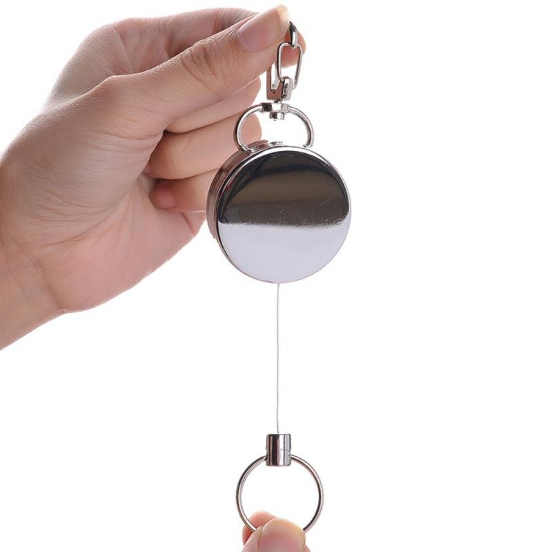 1pcs All Metal Easy Pull Buckle 4 High Resilient Telescopic Rope Key Ring Anti-theft Stretch Keychain