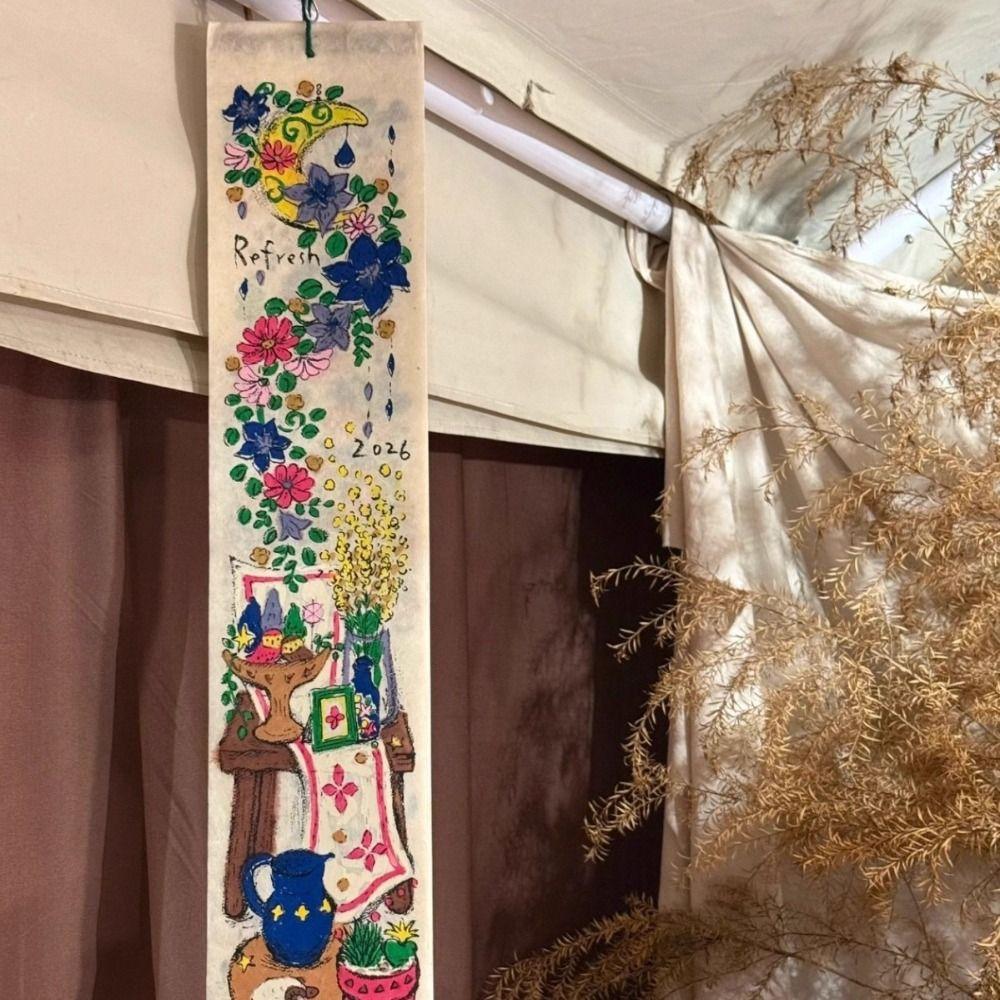 INS Flower Graffiti Illustration 2026 Calendar Flip Page Home Decor Ornament Hanging Calendar Home Decor Calendar Home