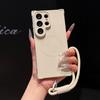 For  Matte Lanyard Soft TPU Case for Samsung Galaxy S26 S2 Ultra S24 Plus Lens Protector Wrist Strap Airbag Bumper Cover