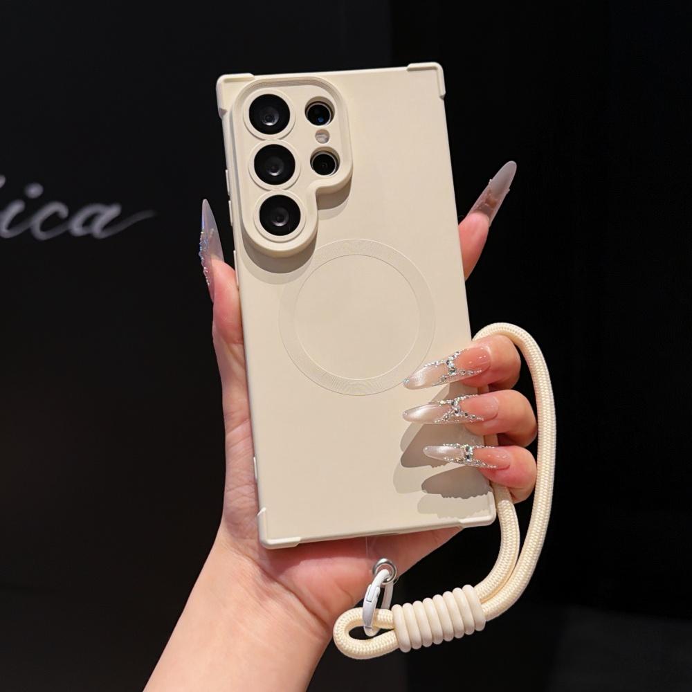 For  Matte Lanyard Soft TPU Case for Samsung Galaxy S26 S2 Ultra S24 Plus Lens Protector Wrist Strap Airbag Bumper Cover