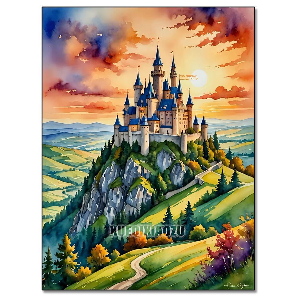 Akvarelllandskap Växtserie Diamantkonstmålning Dekoration Segelbåt Diy Full Strassmosaik Korsstygnsats Gåva