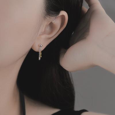 S925 Sterling Silver Contrast Color Small Pieces of Silver Stud Earrings Female Ins High Sense Tassel Earrings Fashion Temperament Silver Accessories