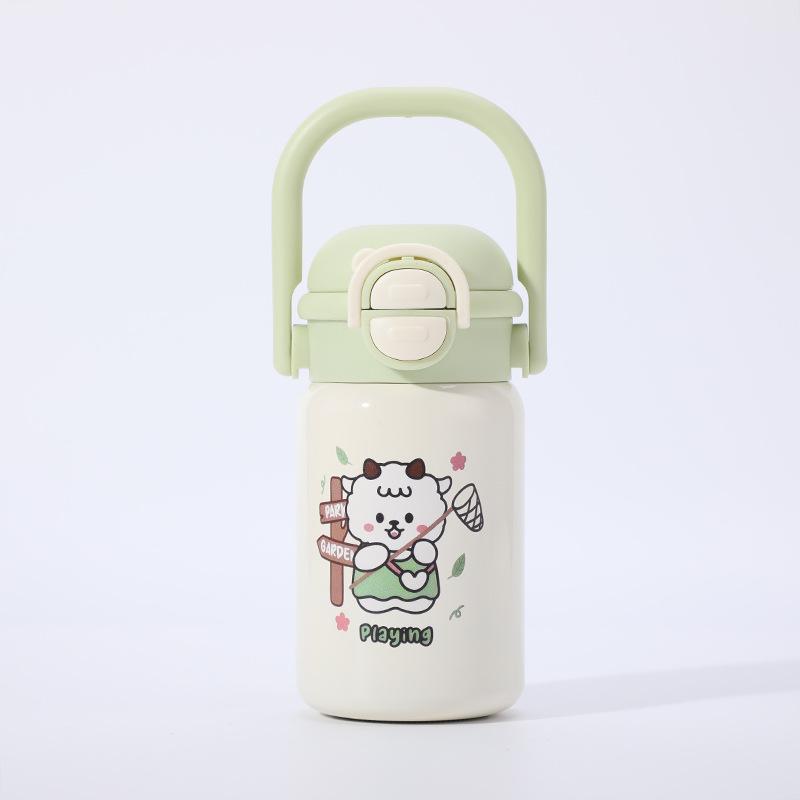 Water bottle Children's portable thermal insulation card cup Stainless steel one-button elastic cover Student straw water cup