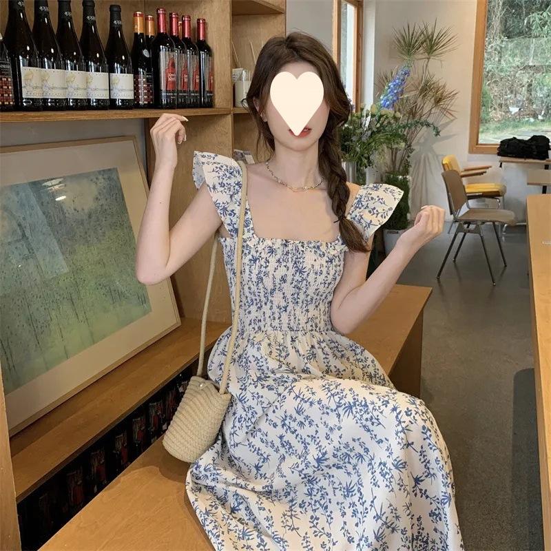 Xiaofei Sleeve Dress Summer New Small Fresh Gentle Strap Skirt Slim High Waist Skinny Long Dress