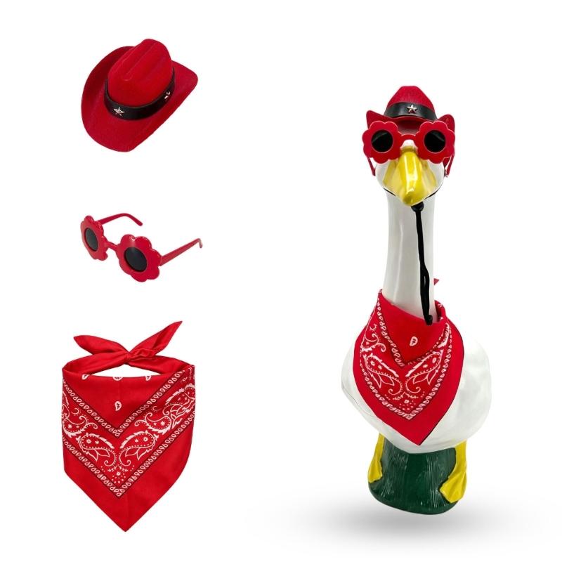 Porch Bird Clothes for 23 Inch Display with Coordinated Hat, Flower Glasses and Scarf for Patio or Entry Display