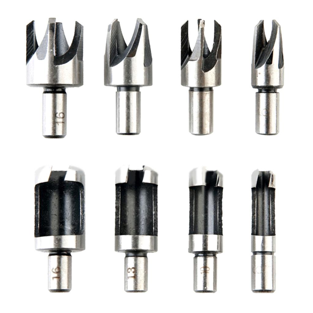 2025+ 8Pcs 5/8In 1/2In 3/8In 1/4In Wood Plug Cutter Straight and Taper Claw Drill Bit Set Woodworking Hole Saw Cutting Tool