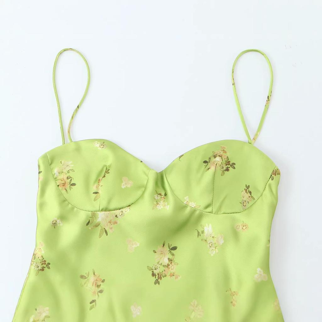 European and American Women's Clothing Popular Fashion Flower Printing Texture Mini Dress