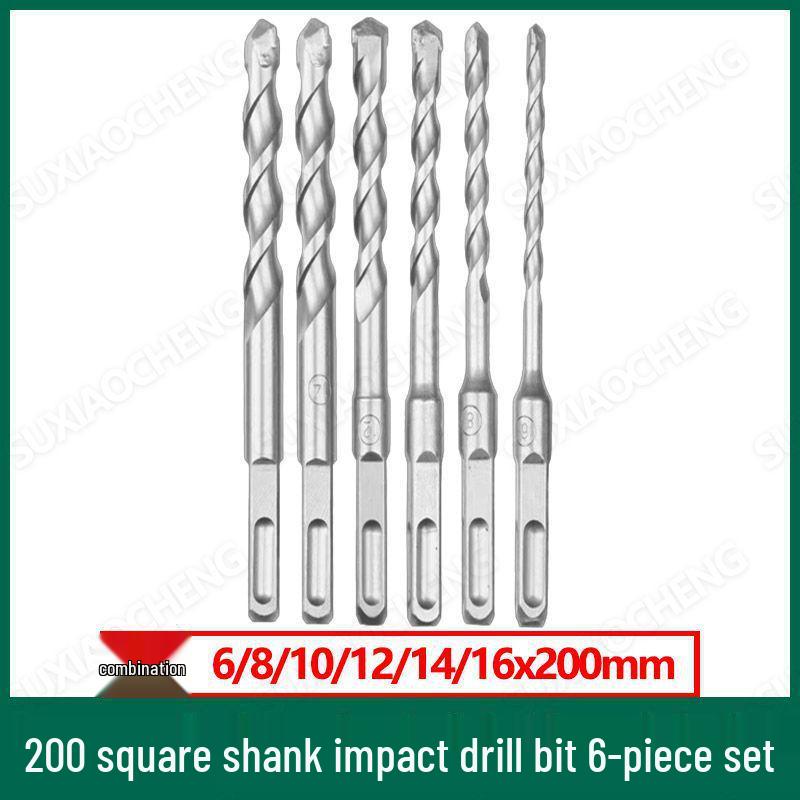 Extended Rotary Hammer Drill Bit Set for Concrete, Stone, and Brick Walls - Alloy, Square & Round Shanks
