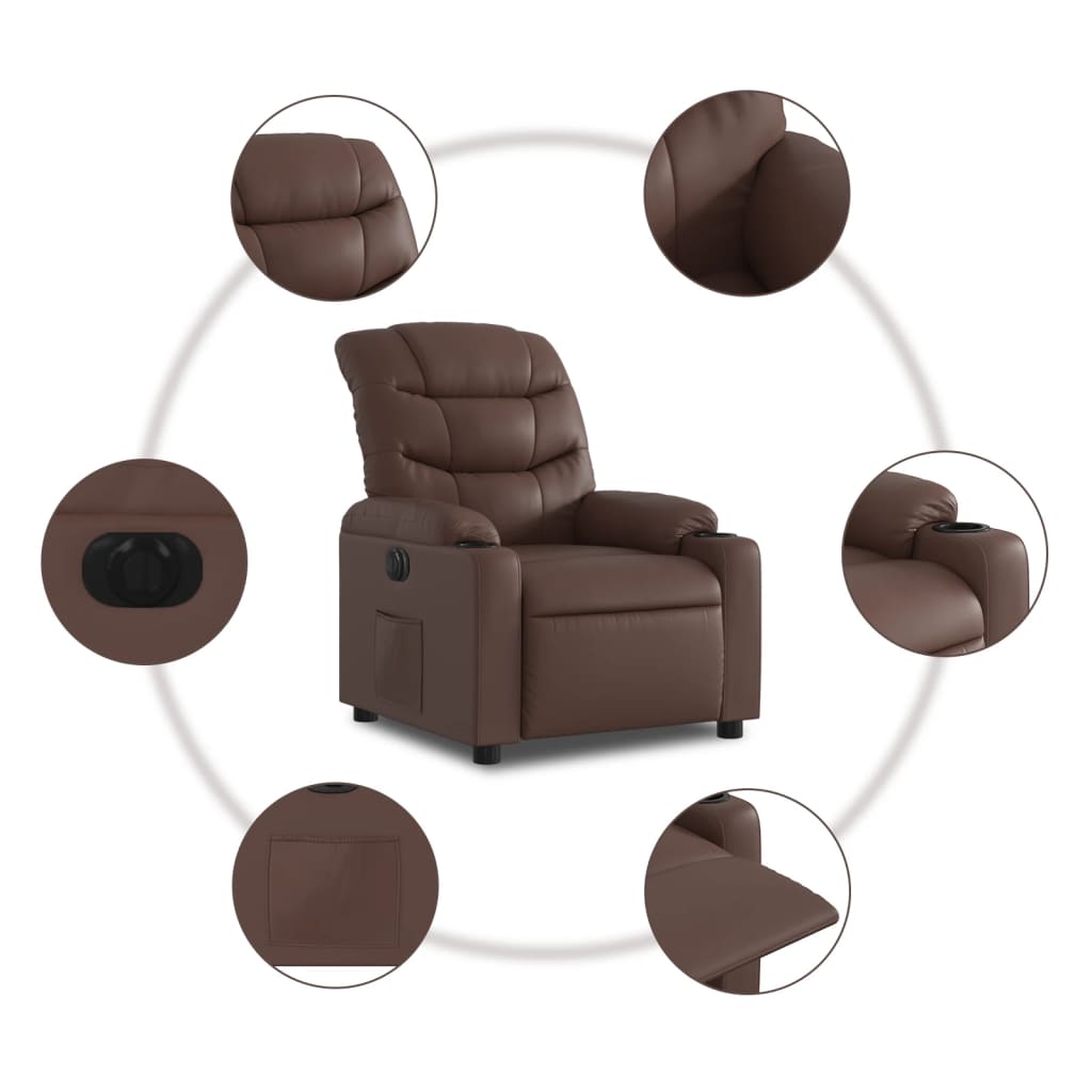 Electric Recliner Chair Brown Faux Leather