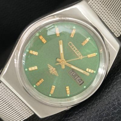 VINTAGE CITIZEN AUTOMATIC 8200 JAPAN MENS GREEN COLOR DIAL WATCH A709331-1