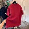 European Plus Size Embroidered Dog Thick Short Sleeve Women's T-shirt for Spring/Autumn