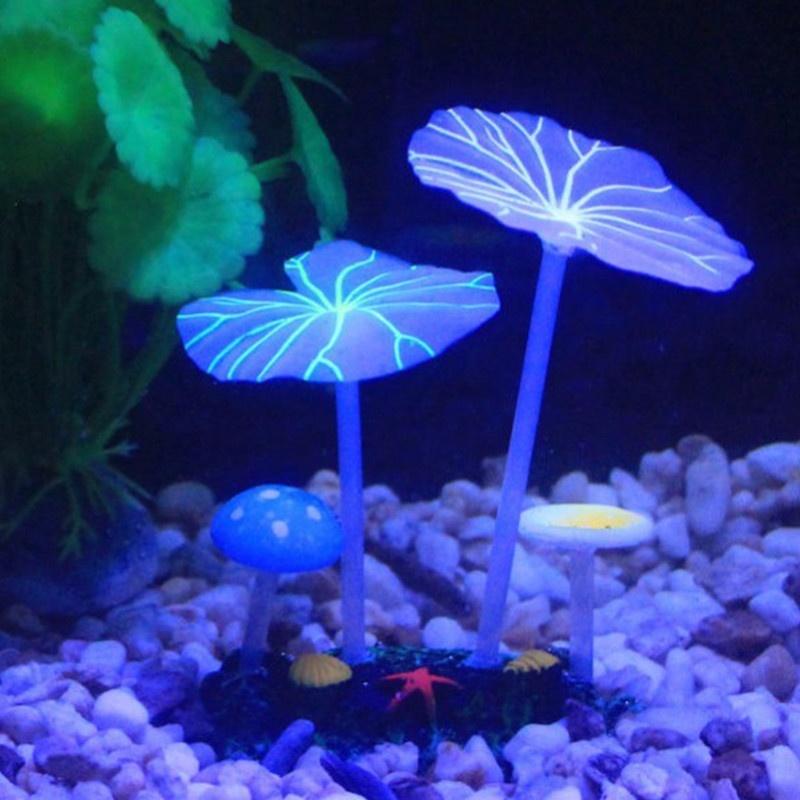 1pc Aquariums Accessories Artificial Coral Reef Glowing Lotus Leaf Mushroom Luminous Stones Fish