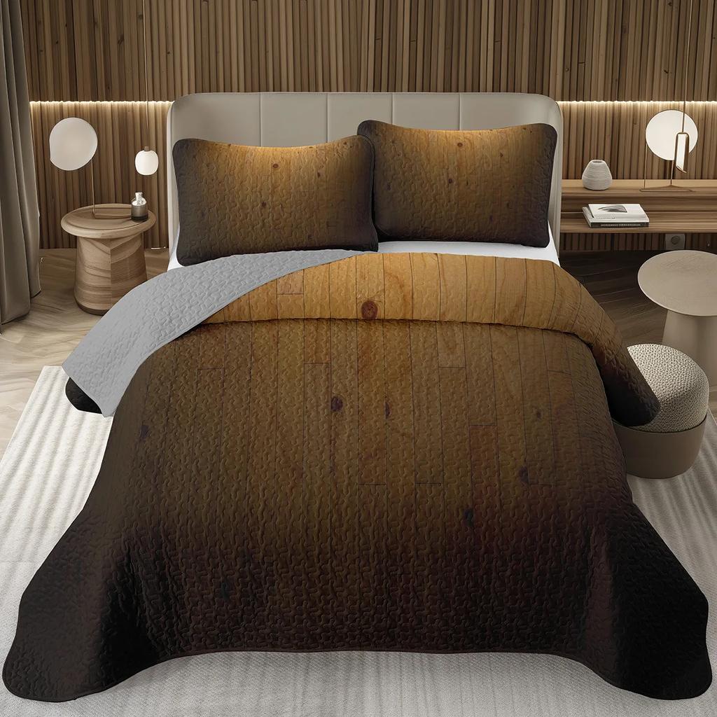 Rustic Wooden Board Coverlet Set Western Farmhouse Bedspread Queen Grunge Wooden Wood Lodge Quilted Bedding Set For Kids Teen