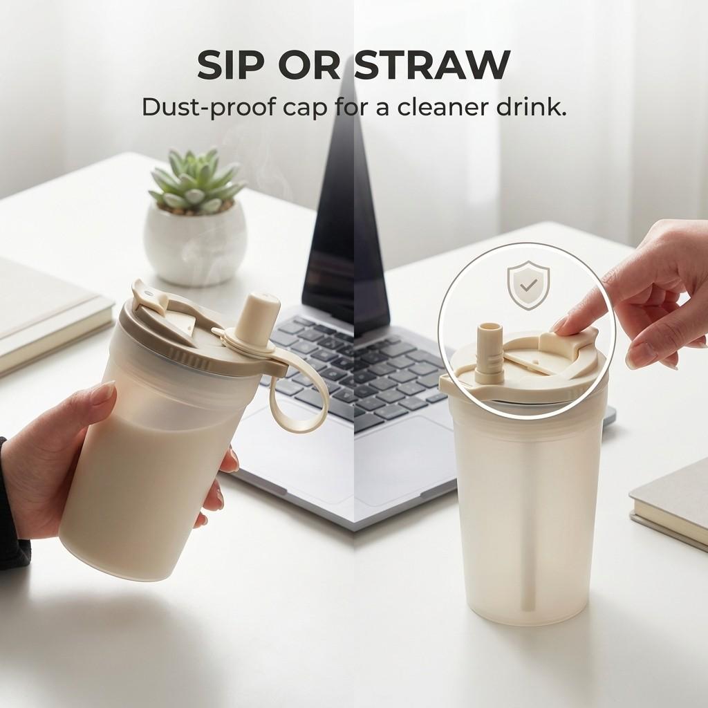 Transparent Plastic Tea Milk Coffee Mug Portable Cold And Hot Water Cup With Straw&Strainer Leak-proof Drinking Cup For Students