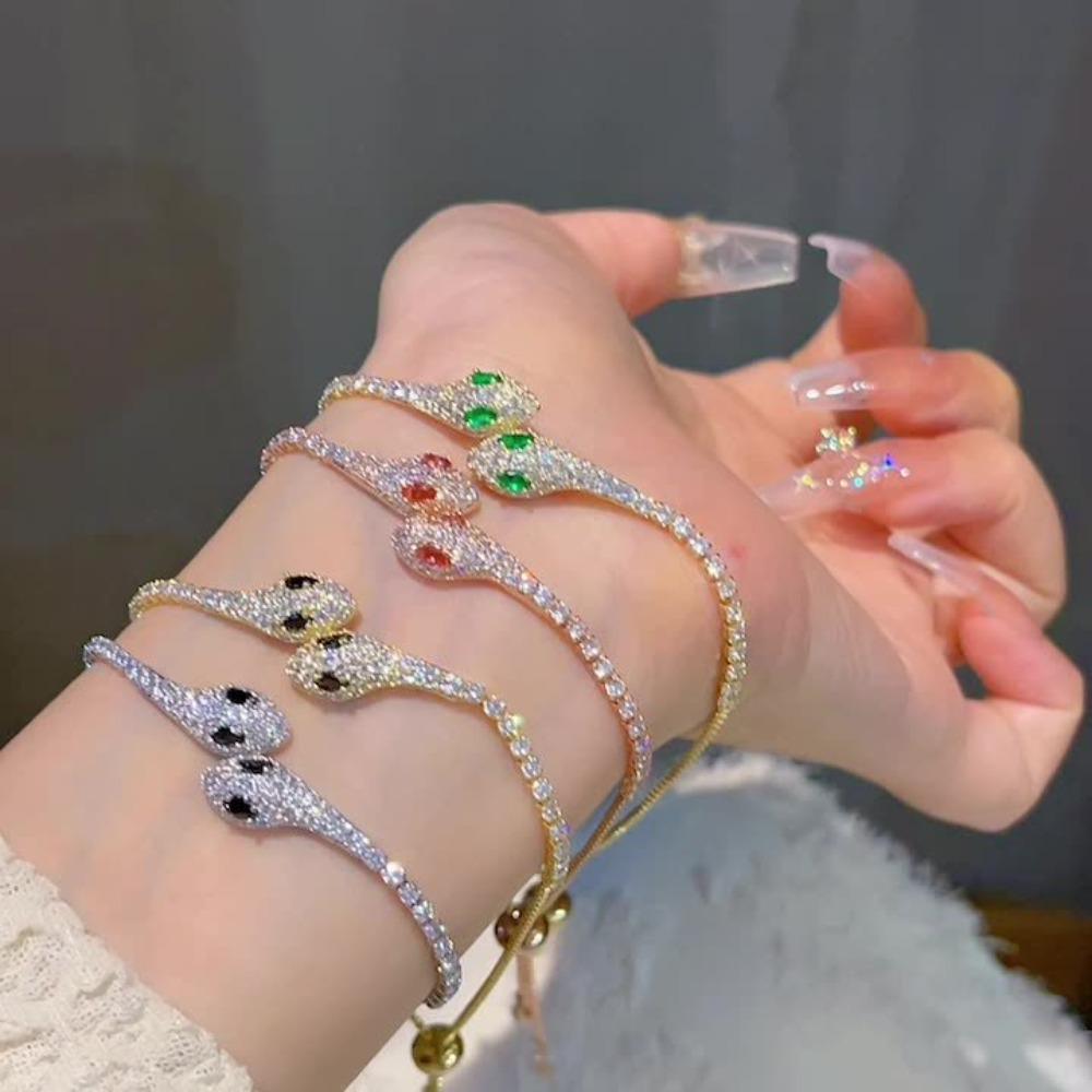 Grünäugige Geister-Schlangen-Armband, Hochwertiges Design für Damen, Exquisite Zieh-Handseil, Verstellbarer Micro-Inlay Zirkon Schmuck.