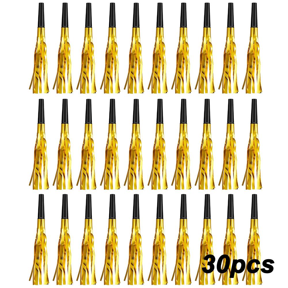 30pcs Golden Noise Makers Glitter Noise Makers Metallic Fringed Party Blowers for Adults Birthday Graduation Sporting Events Party Favor Supplies
