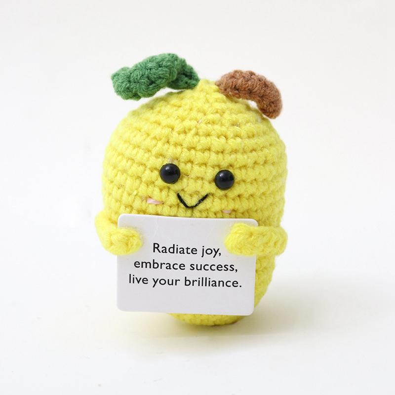 Handmade Crochet Emotional Ornament Positive Energy Fruit Animal Hook Woven Finished Product Car Decorations Encouragement Card