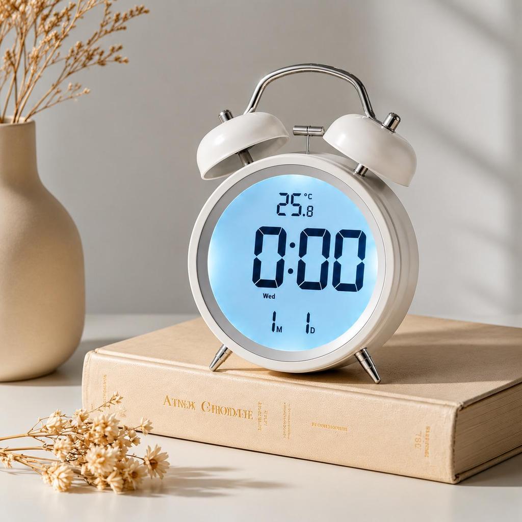 Super Loud Metal Bell Alarm Clock with Temperature & Date Display for Students Struggling To Wake Up, Silent Nighttime Watch.