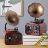 Classic Melody Keepsake Retro Mini Gramophone Music Box Ornament, Vintage Wood Grain Phonograph Shaped Small for Shelves Box, Desktop Decor
