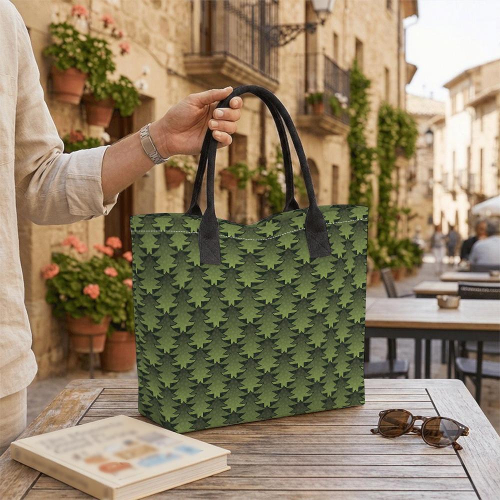 Green Tree Print Tote Bag Casual Large Capacity Daily Shoulder Handbag