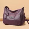WTEMPO Black Stitched PU Leather Crossbody Bag Multi Zipper Large Capacity Adjustable Wide Strap Shoulder Messenger Bag for Women Daily Use