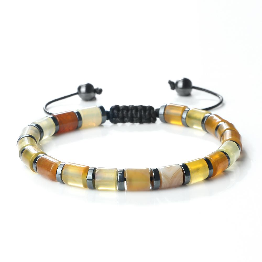 6mm Tiger Eye Onyx Bracelet Adjustable Natural Stone Cylinder Beads Black Obsidian Spacers Stretch Bangle Men Women Gift Jewelry