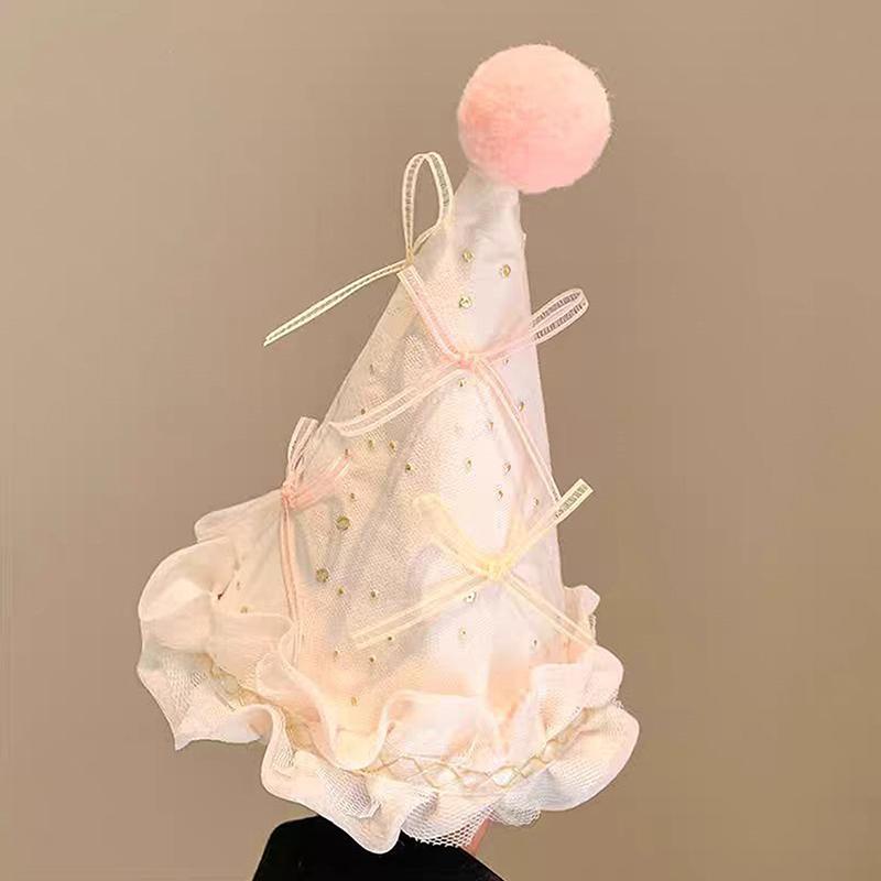 Cute Bow Pompom Birthday Hat Hair Clips Sweet Girl Headwear Party Hair Accessories Kids Photography Props