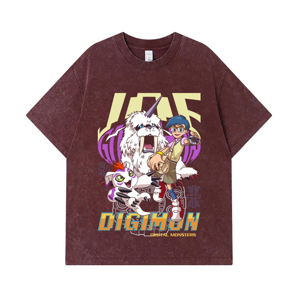 275 GSM Washed T-shirts 100% Cotton Digimon V4 Gomamon Print Unisex Heavy Cotton T Shirt