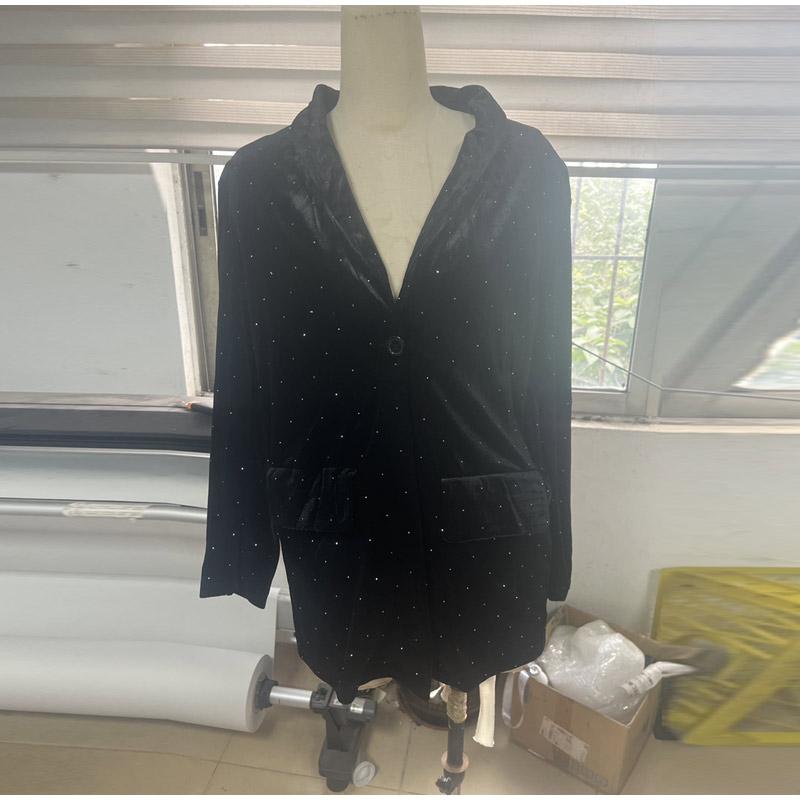 Blazer Feminino de Veludo com Diamantes Moda Slim Manga Longa Jaqueta de Terno Feminino Casaco de Terno Casual 2025 Brilho Office Lady Streetwear