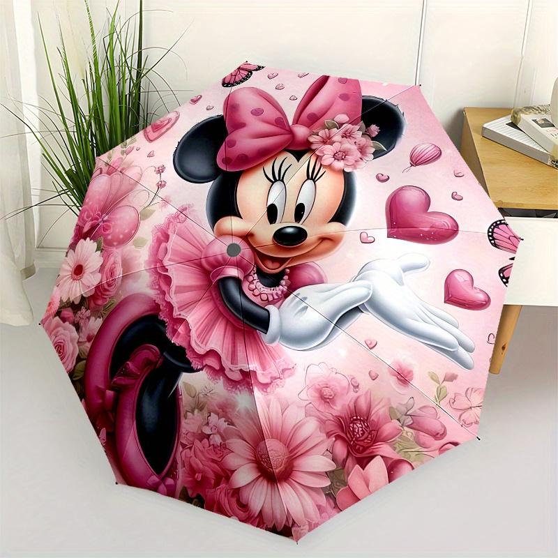 

Minnie Mouse, Pink Floral Automatic Opening and Closing Umbrella, Compact Travel Umbrella, Lightweight and Portable, Suitable for Beach Comm
