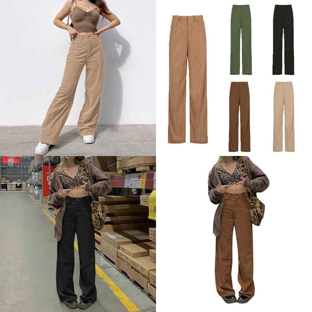 Womens Solid Color High Waist Wide Leg Slimming Casual Fashion Corduroy Pants