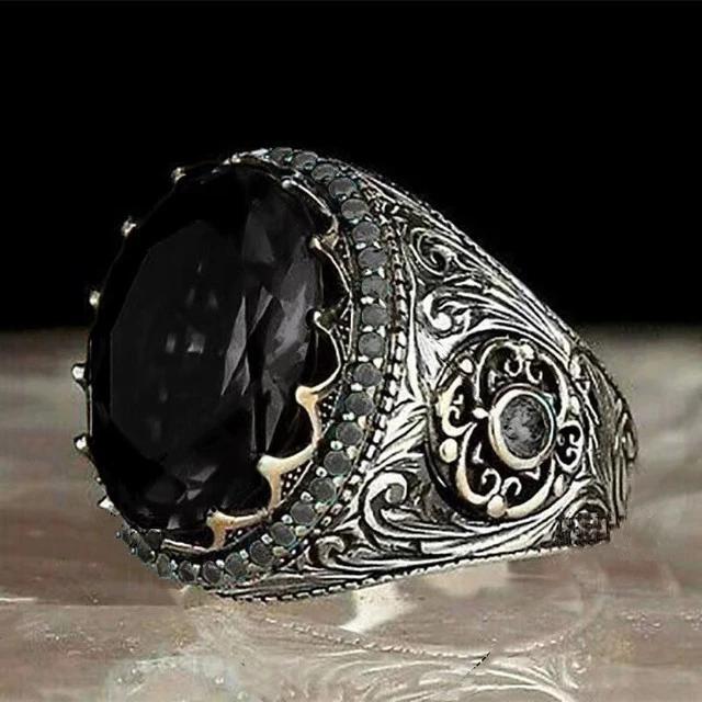 Bague de luxe incrustée d'émeraude pour hommes, bague en saphir de personnalité rétro dominatrice pour assister au Banquet, fête, bijoux d'affaires