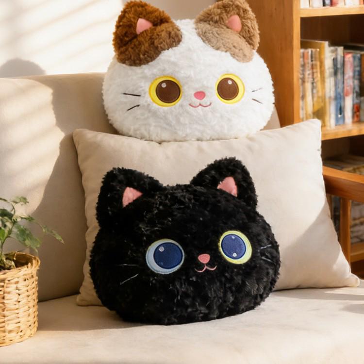 Adorable Kitten Head Plush Pillow - Three-in-One Toy, Cushion & Home Decor.