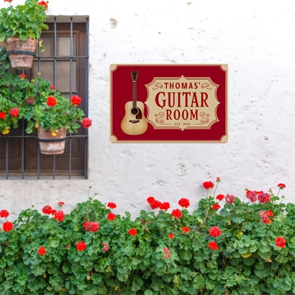 Custom Vintage Aluminum Guitar Sign Personalized Music Studio Wall Decor