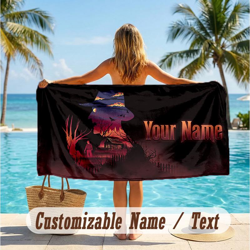 Custom Text Beach Towel, Soft Absorbent Swimming Multi-use TowelA Nightmare On Elm Street Freddy Krueger