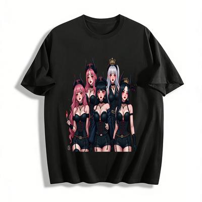 Gothic Succubus Mädchenband Print T-Shirt Edgy Dunkler Stil Streetwear Cooles Nischen Design Oberteil Für Frauen Reines Baumwoll-T-Shirt