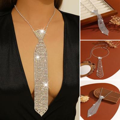 Rhinestone Necktie Adjustable Men Women Wedding Halloween Costumes Cosplay Prom Party Sparkling Rhinestone Tie Fashion Accessories