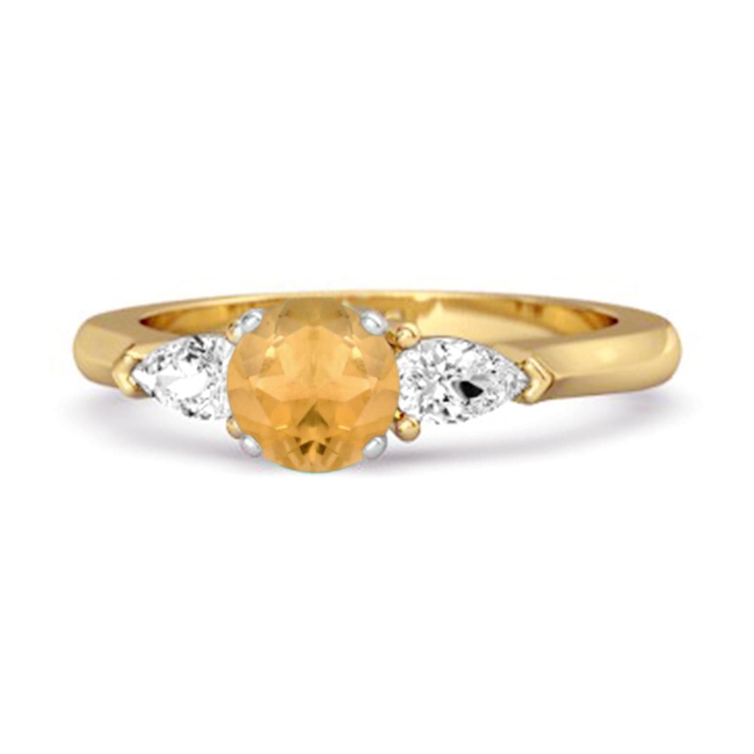 Citrine Pear White Accent Trio Design Ring - 925 Sterling Silver Gold Vermeil 7.5 жёлтый