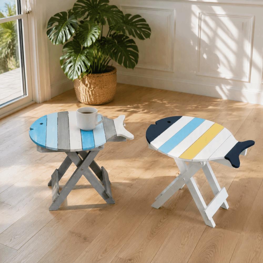 Distressed Solid Wood Folding Side Table Painted Wood End Table Accent Coffee Table Outdoor