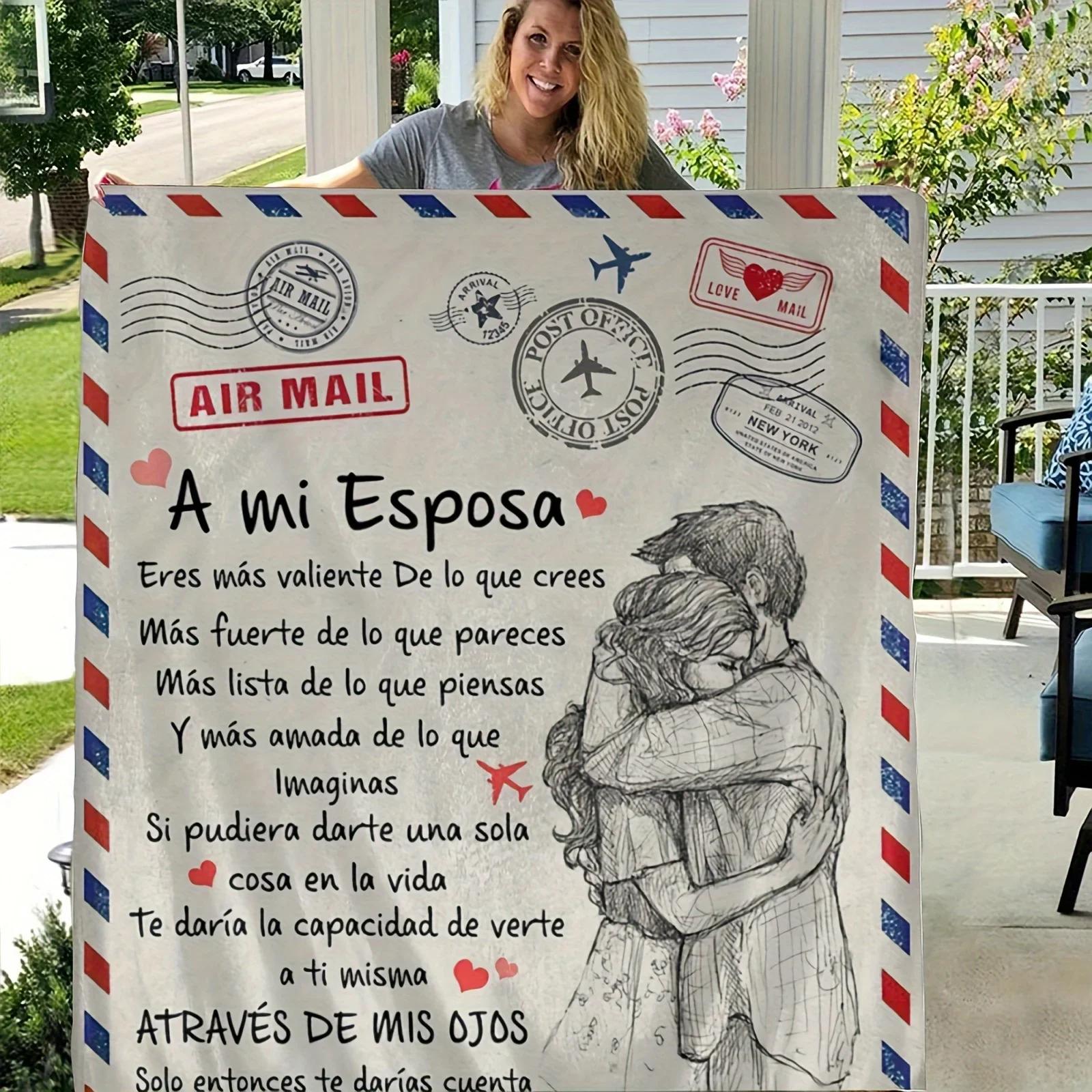 

1 шт. Фланелевое одеяло «Письмо моей жене», Испанское мягкое одеяло, Подарок на День святого Валентина, Плед, Теплое уютное мягкое одеяло для дивана B 40x50in