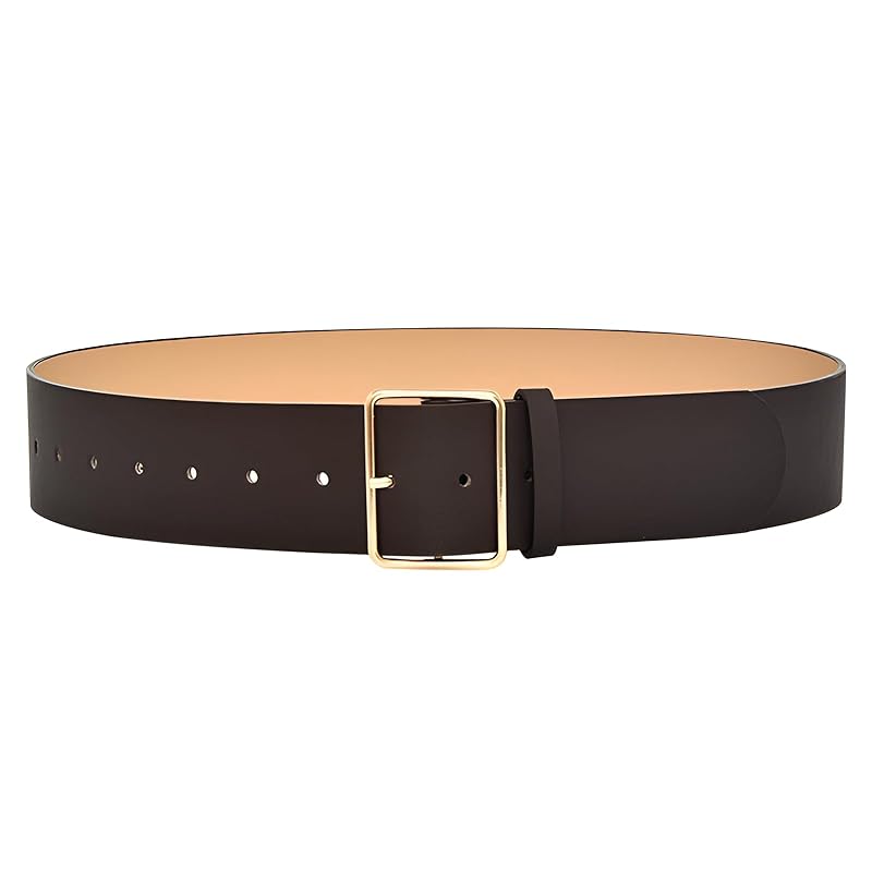 

[Belle Iza Bella] wide belt ladies PU leather wide belt single pin gold square buckle Plain color Adjustable length Belt belt ladies belt plain belt