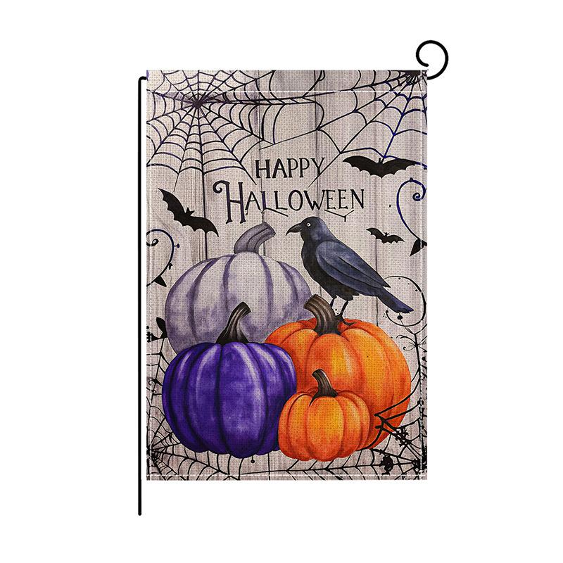 Halloween Garden Flag Colorful Checkered Watercolor Print Outdoor Courtyard Decoration Flag Cute Ghost
