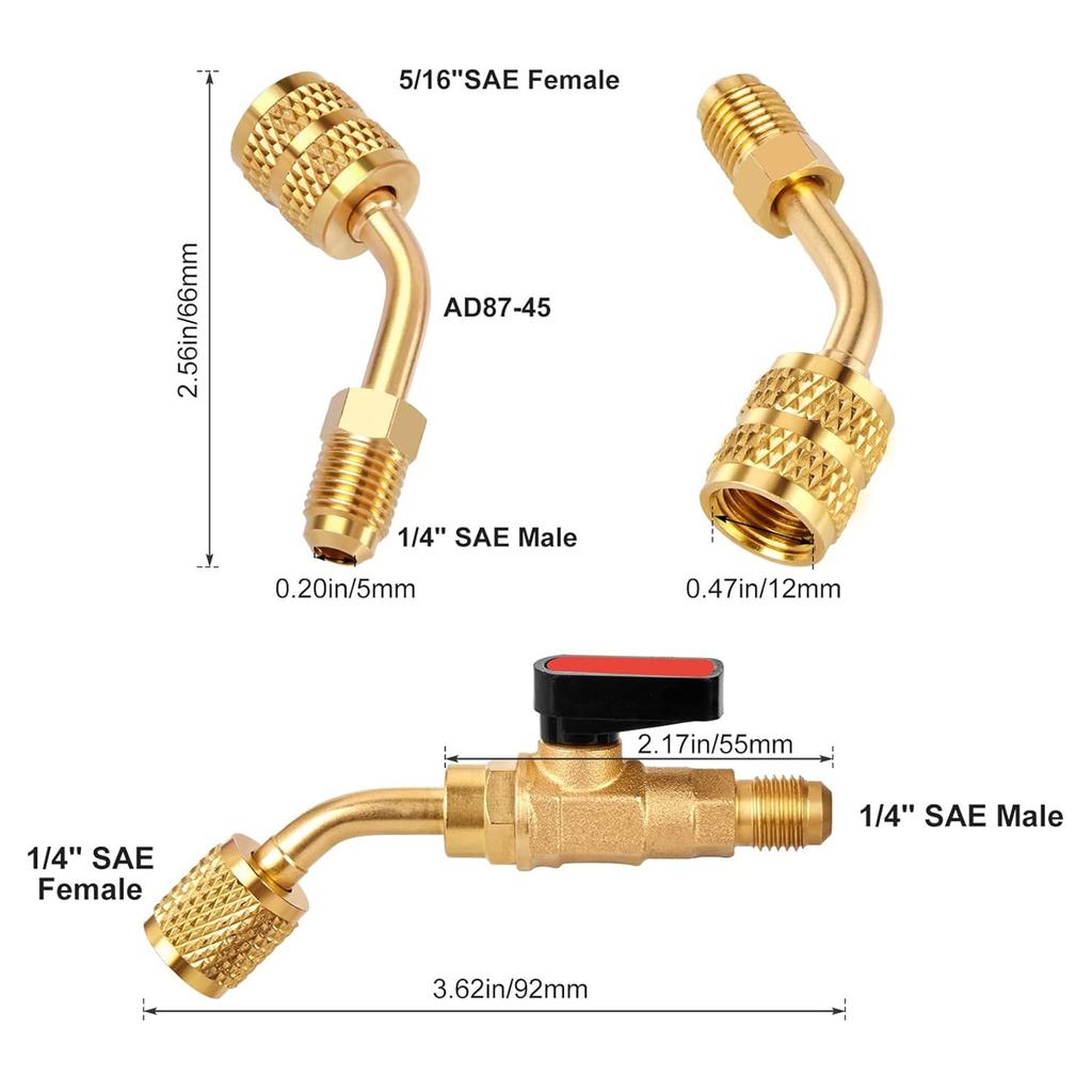 Comprehensive Adapter Kit Refrigerant Adapter Angled Valves Kit Cooling System Repair Tool Valves Core and Remover