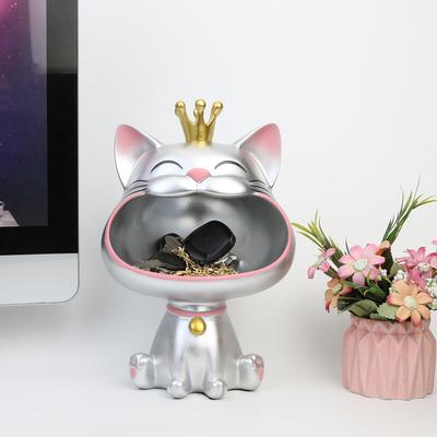 Schlüsselschale aus Kunstharz mit Tiermotiv, Kunstskulptur, süße Katzenstatue, Aufbewahrungsornament, Schreibtischaufbewahrung, lustige Süßigkeitenschale für Büro, Zuhause, Tischdekoration