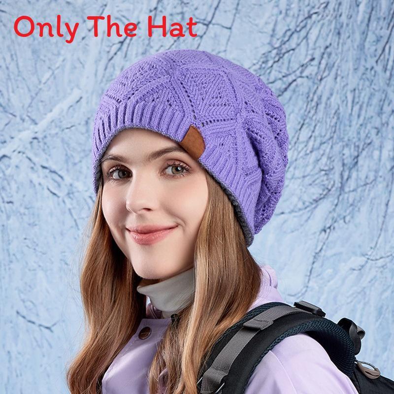 Womens Fashion Knitted Beanie With Ear Protection For Cold Weather фиолетовый