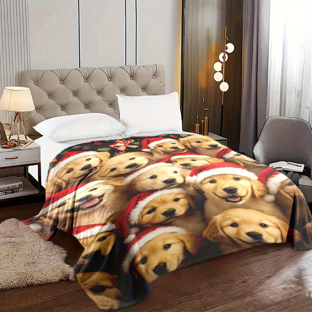 Christmas Golden Retrievers Flannel Blanket - Soft 200-250g | All-Season Machine Washable Throw for Home Office Camping Travel