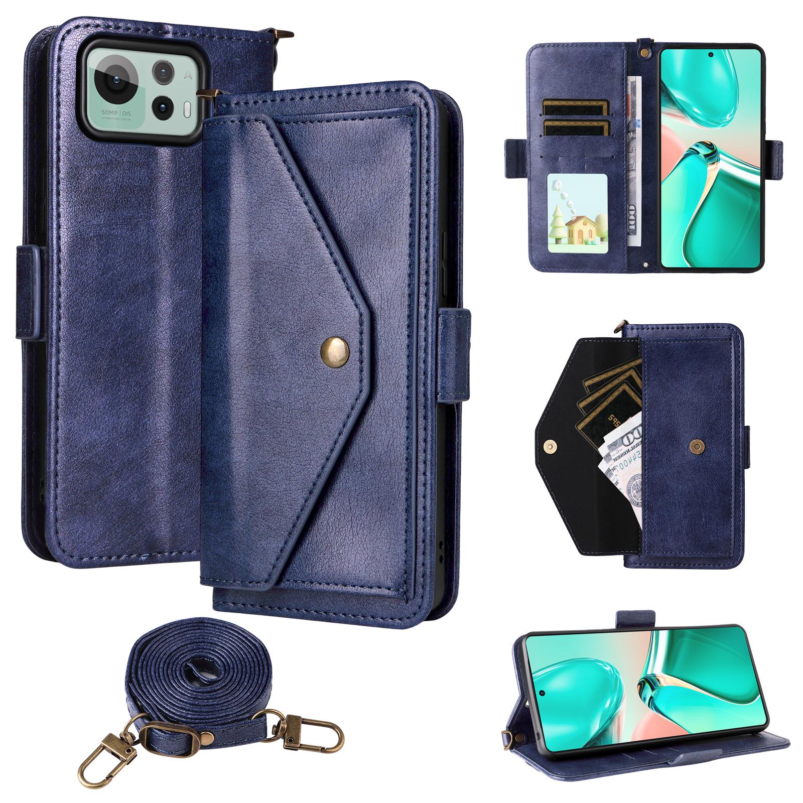 

For Asus Zenfone 12 Ultra 5G Leather Case Magnetic Closure Wallet Stand Phone Cover with Crossbody Strap Blue