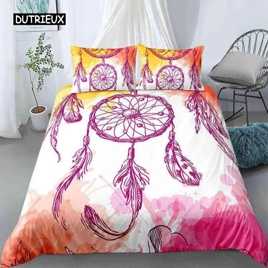 Dreamcatcher-Bettbezug-Set, King-Size-Bett, Boho-Traumfänger-Bettwäsche-Set, Mikrofaser, Bohemian-Stil, Bettdeckenbezug für Mädchen und Frauen